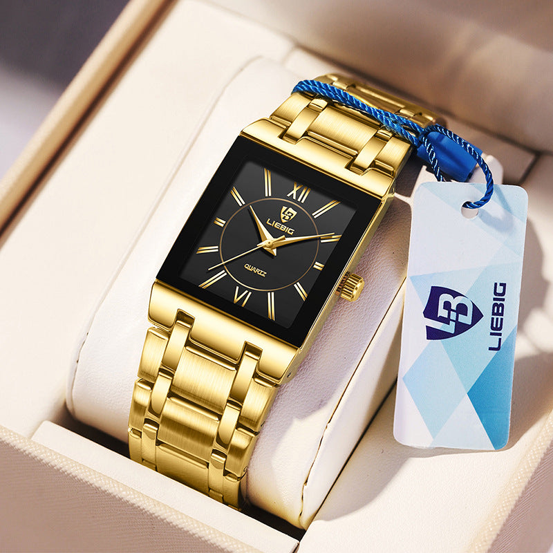 Business Style Steel Strap Couple Watch Square