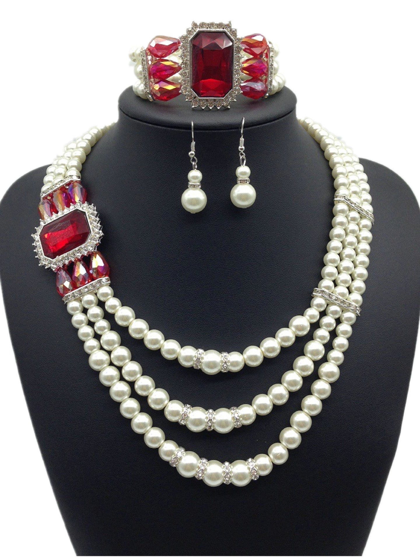 European Fashion Diamond Gemstone Pearl Necklace