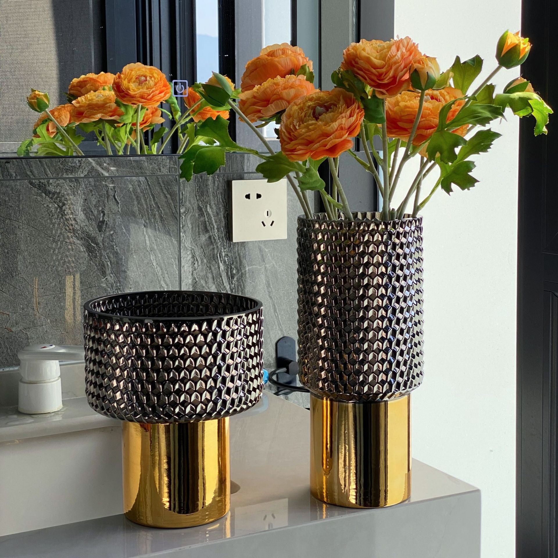 European Style Light Luxury Golden Glass Vase Decoration