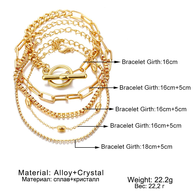 Gold Color Crystal Thick Chain Bracelet