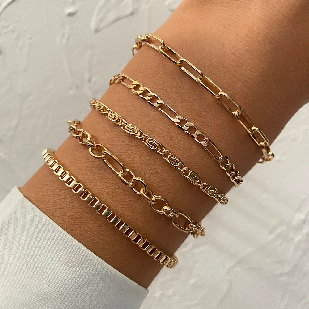 Gold Color Crystal Thick Chain Bracelet