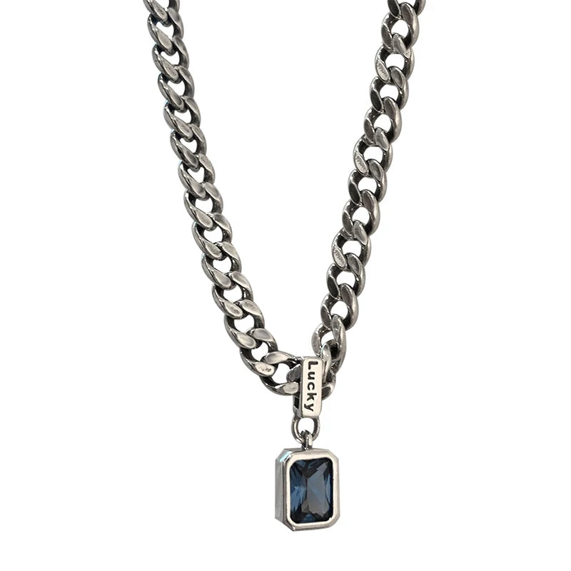 Blue Zircon Thick Chain Necklace