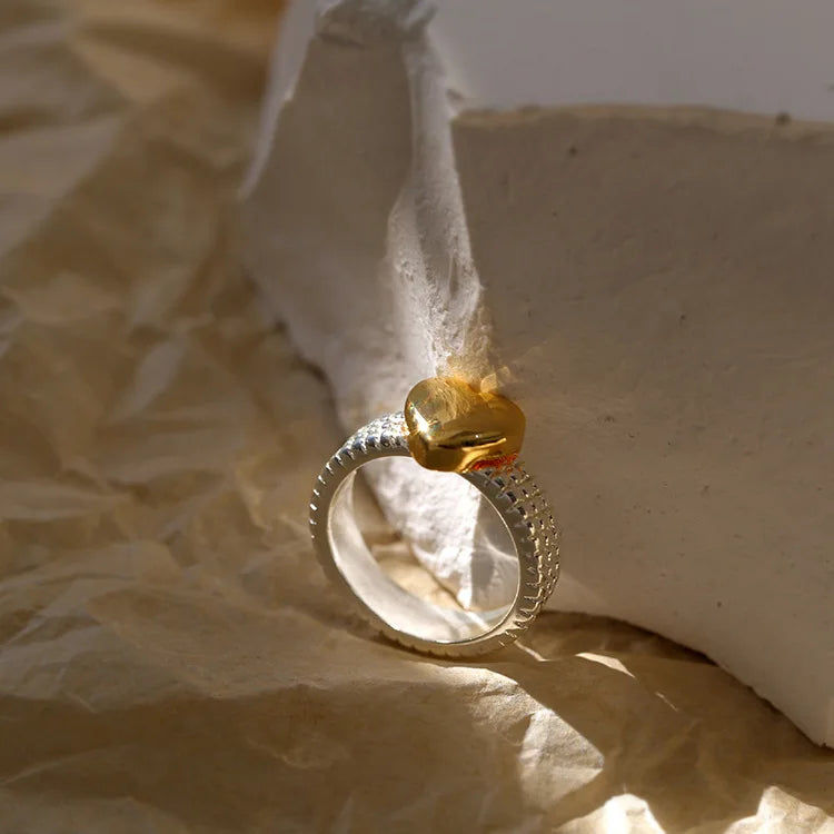 Brass 2 Tone Heart Solid Ring