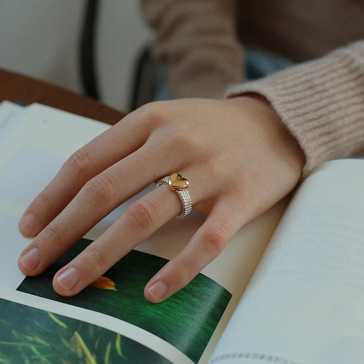 Brass 2 Tone Heart Solid Ring