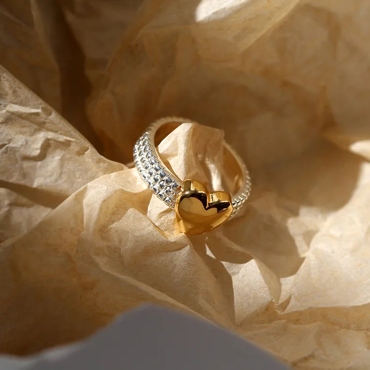 Brass 2 Tone Heart Solid Ring