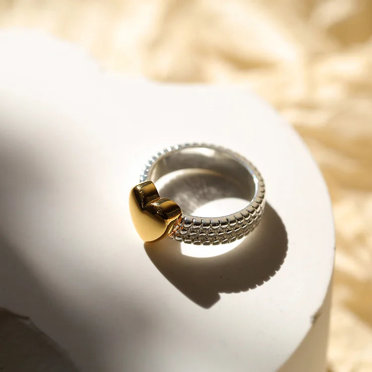 Brass 2 Tone Heart Solid Ring