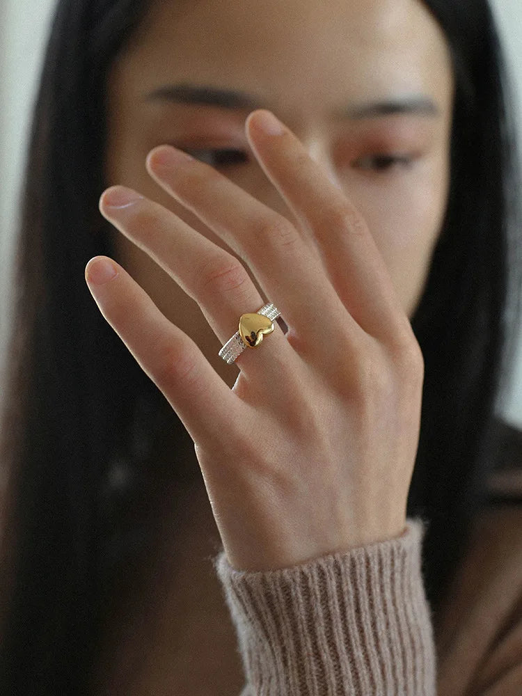Brass 2 Tone Heart Solid Ring