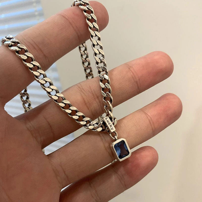 Blue Zircon Thick Chain Necklace
